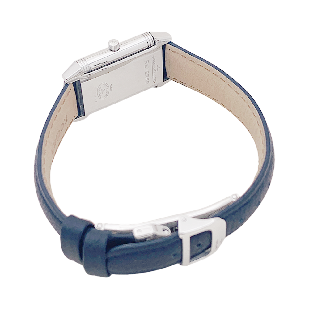 Montre Jaeger Lecoultre, "Reverso Lady Classique", acier, cuir.