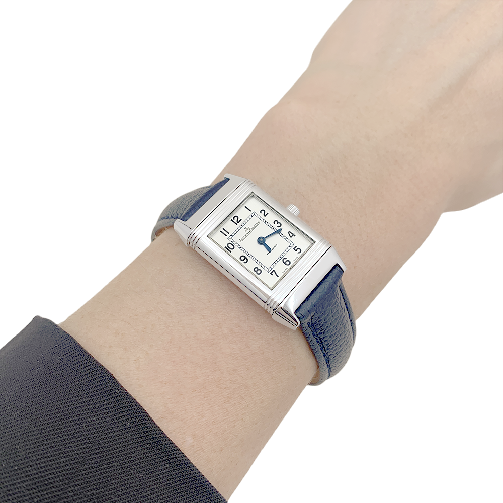 Montre Jaeger Lecoultre, "Reverso Lady Classique", acier, cuir.