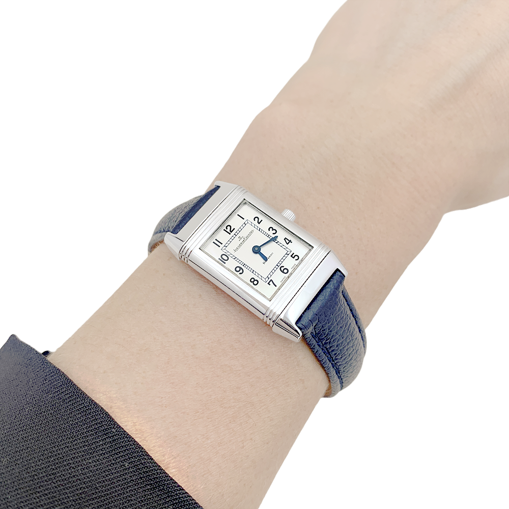 Montre Jaeger Lecoultre, "Reverso Lady Classique", acier, cuir.