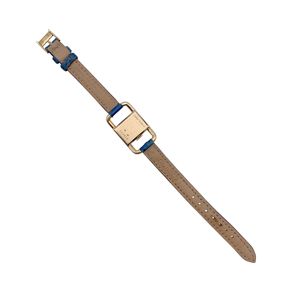 Jaeger Lecoultre & Hermès watch, "Etrier", yellow gold, leather strap.