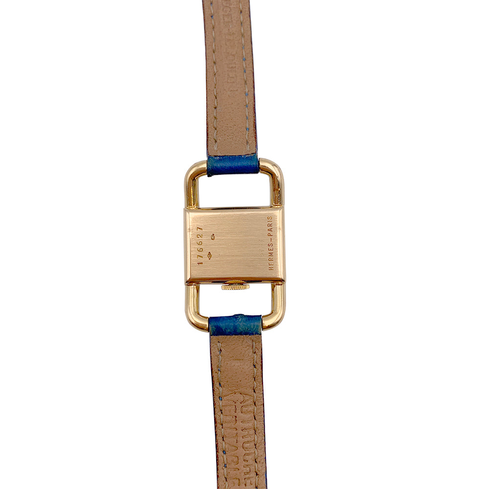 Jaeger Lecoultre & Hermès watch, "Etrier", yellow gold, leather strap.