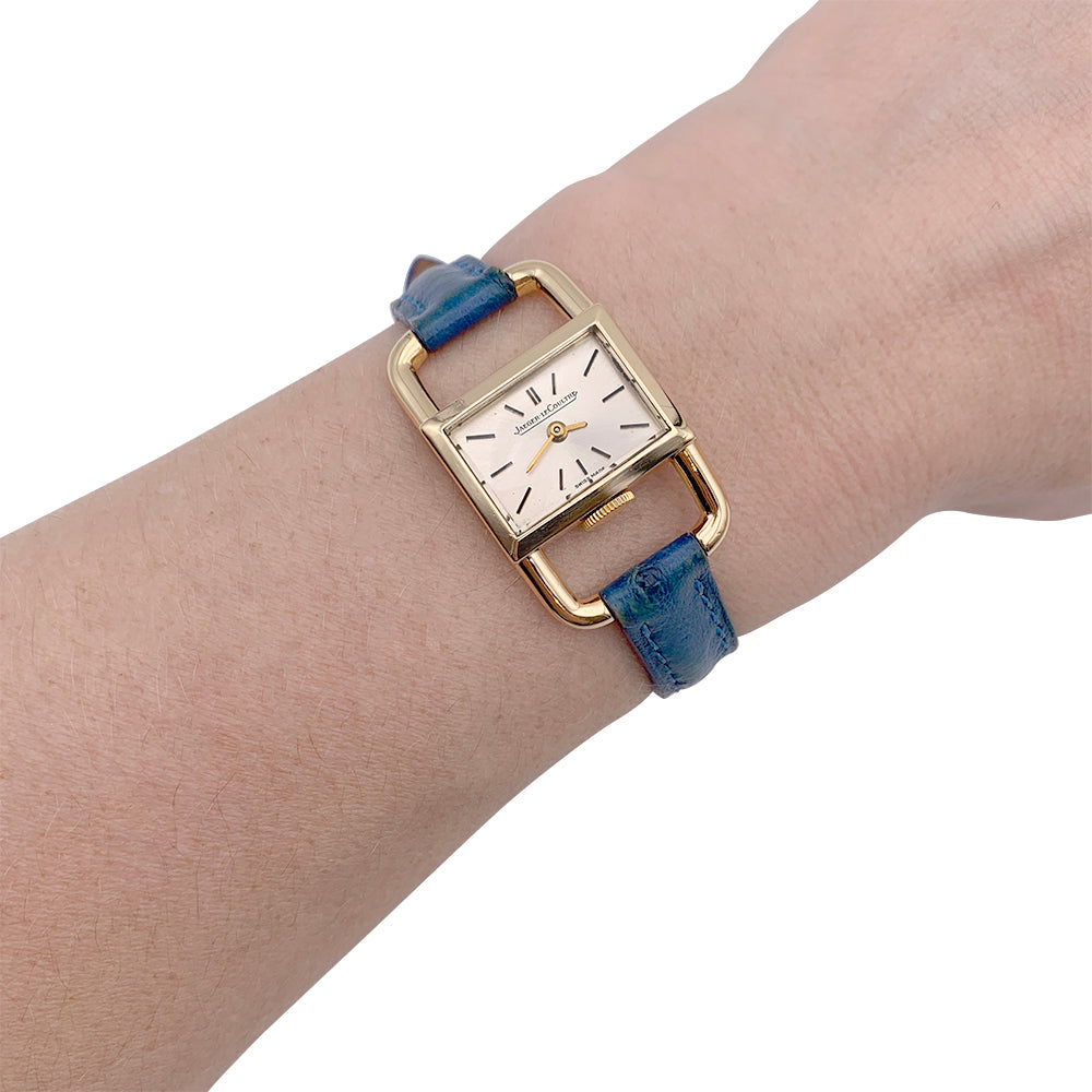 Jaeger Lecoultre & Hermès watch, "Etrier", yellow gold, leather strap.