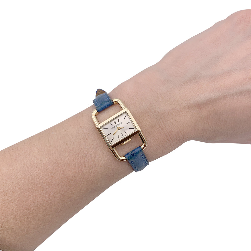 Jaeger Lecoultre & Hermès watch, "Etrier", yellow gold, leather strap.
