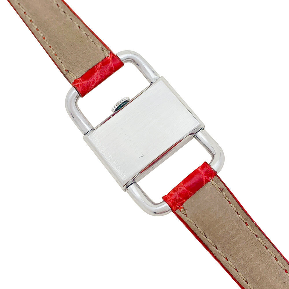 Jaeger Lecoultre & Hermès watch, "Etrier" model in steel, leather strap.