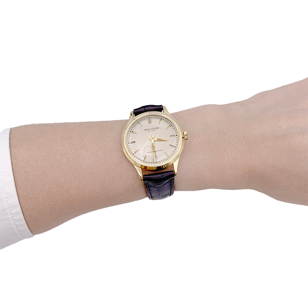 Montre Jaeger Lecoultre, or jaune, cuir.