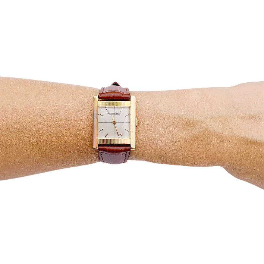 Montre Jaeger Lecoultre, or rose, bracelet cuir.