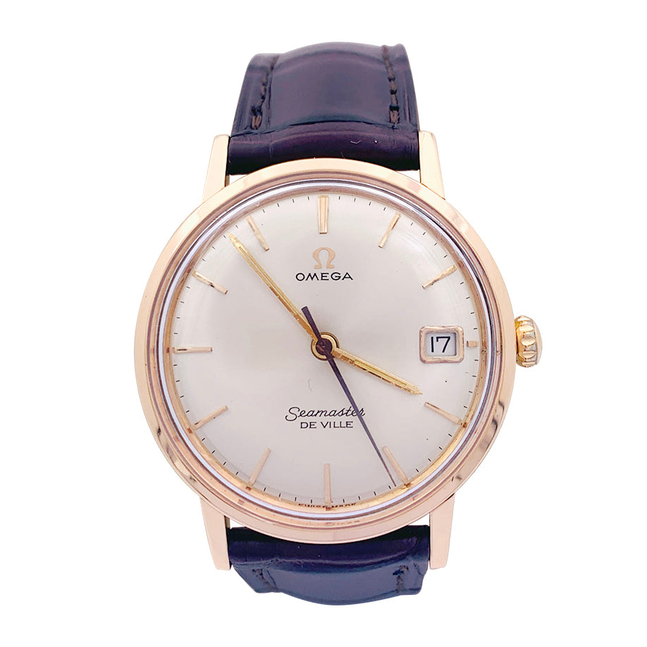 Montre Omega, "Seamaster De Ville", or rose, cuir.