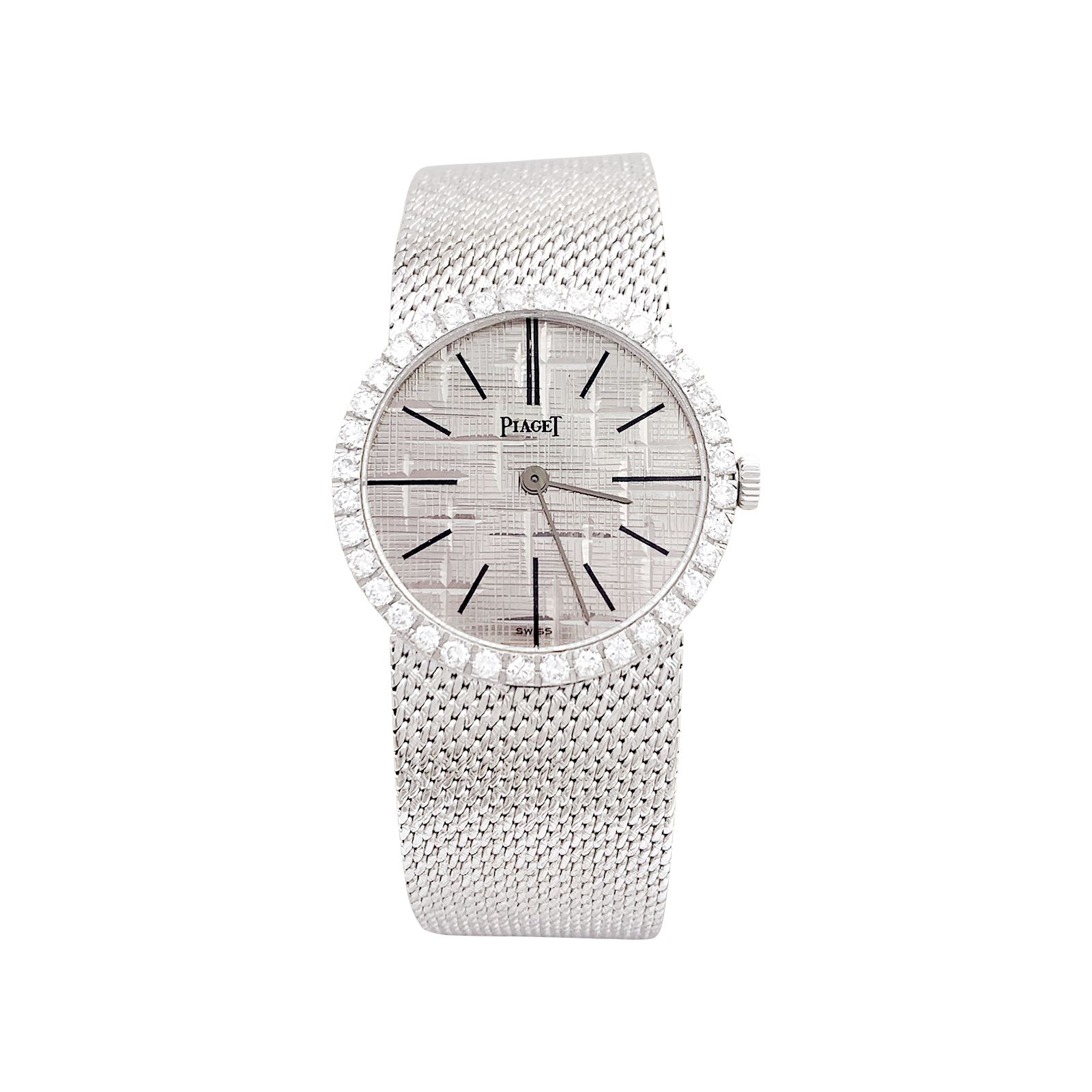 Montre Piaget vintage, or blanc, diamants.