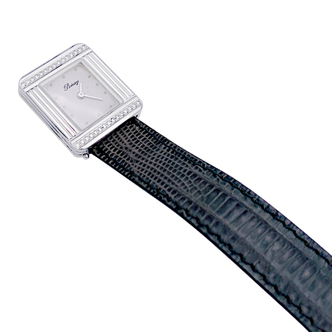Poiray watch, "Ma Première", steel and diamonds on leather.