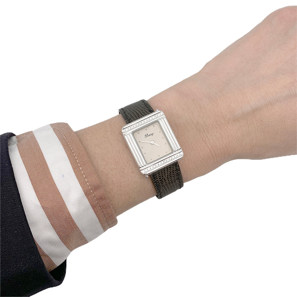 Poiray watch, "Ma Première", steel and diamonds on leather.