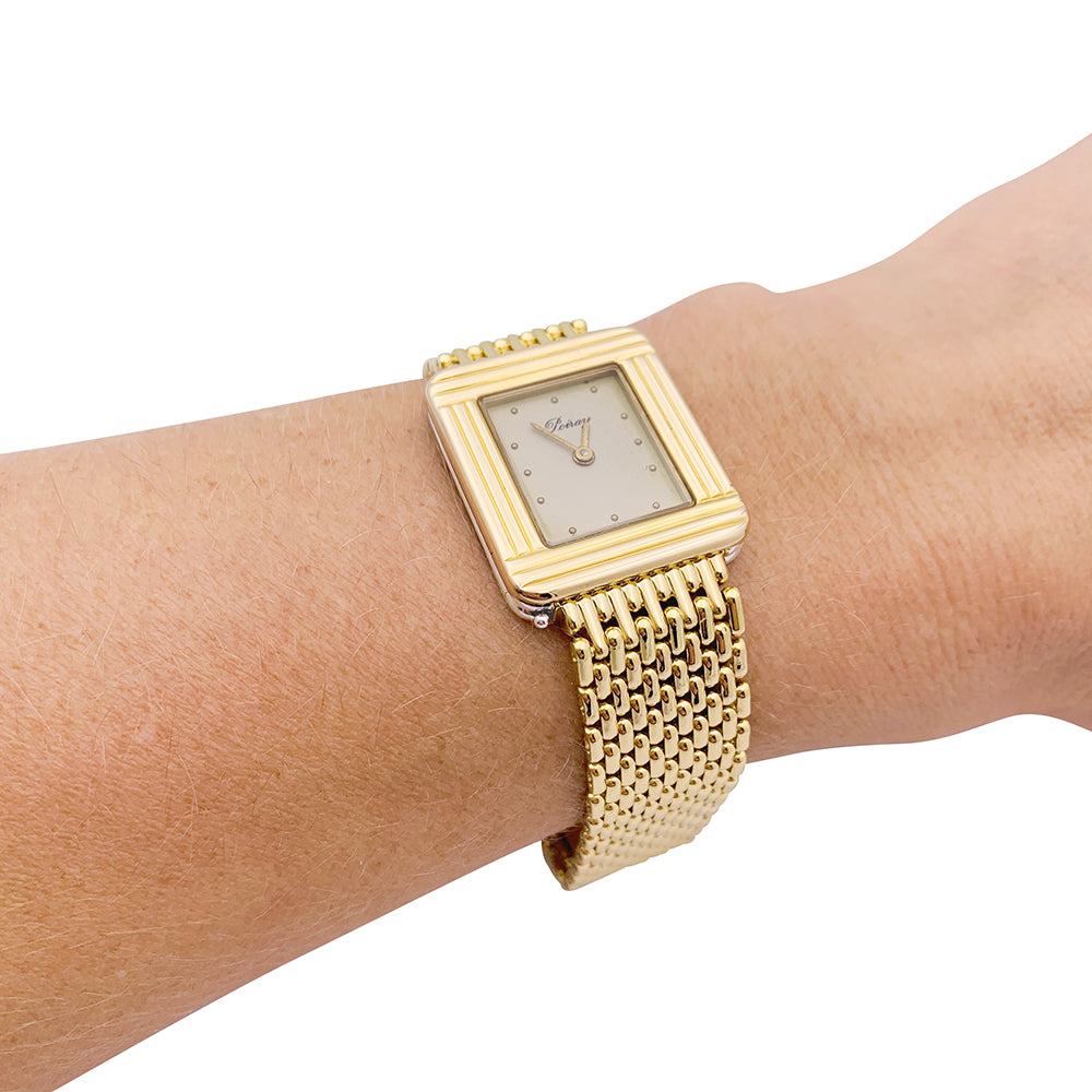 Poiray watch, "Ma Première", yellow gold, gold plated, steel.