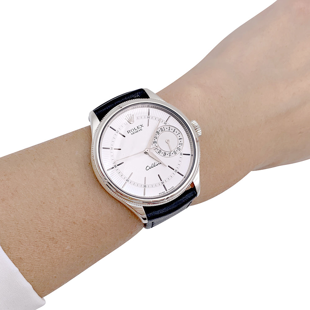 Rolex watch, "Cellini Date", white gold, leather.