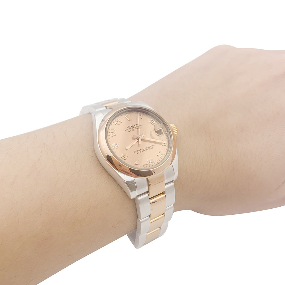 Rolex "Datejust" watch in steel, pink gold, diamonds, pink mother-of-pearl.
