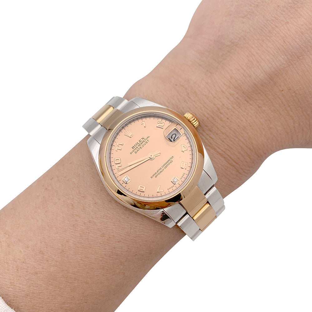 Rolex "Datejust" watch in steel, pink gold, diamonds, pink mother-of-pearl.