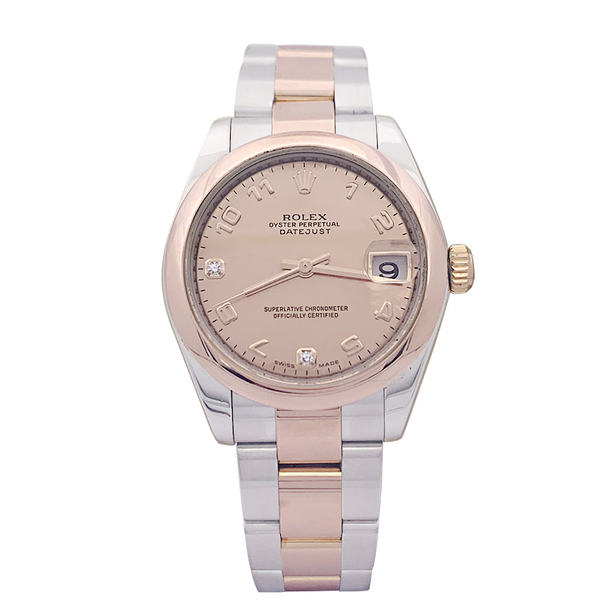 Rolex "Datejust" watch in steel, pink gold, diamonds, pink mother-of-pearl.