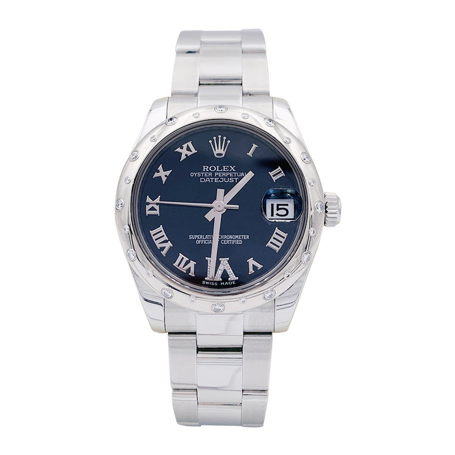 Montre Rolex, "Oyster Perpetual Datejust", acier, diamants.