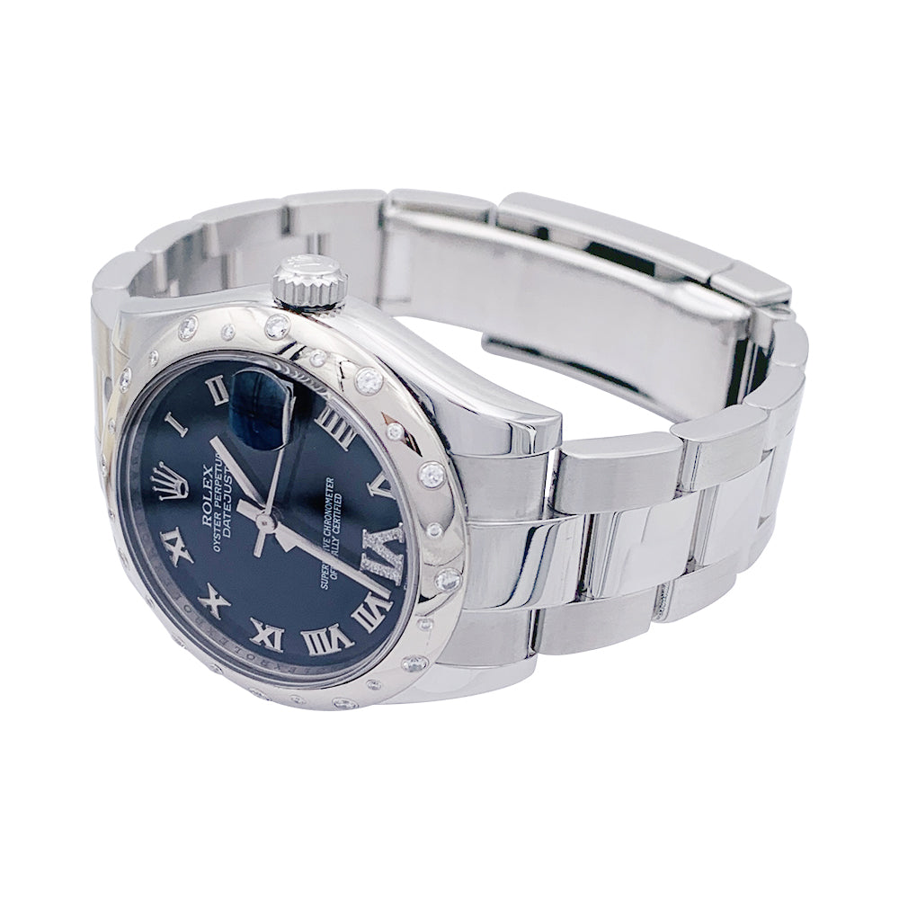 Montre Rolex, "Oyster Perpetual Datejust", acier, diamants.