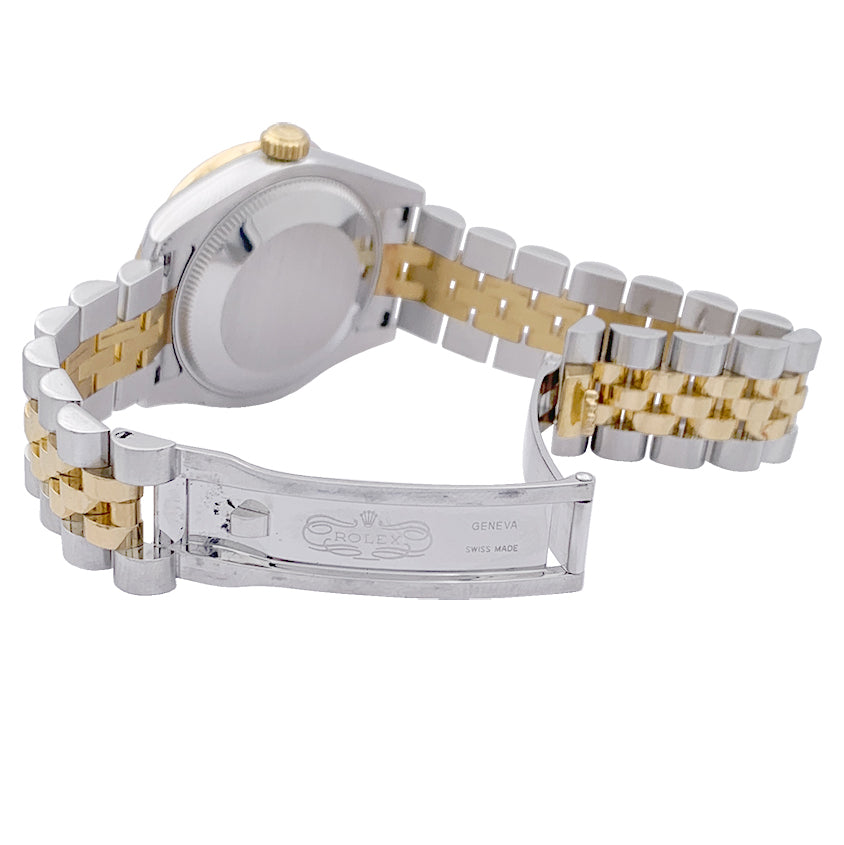 Rolex watch, "Oyster Perpetual Datejust", yellow gold, steel, mother-of-pearl and diamonds.