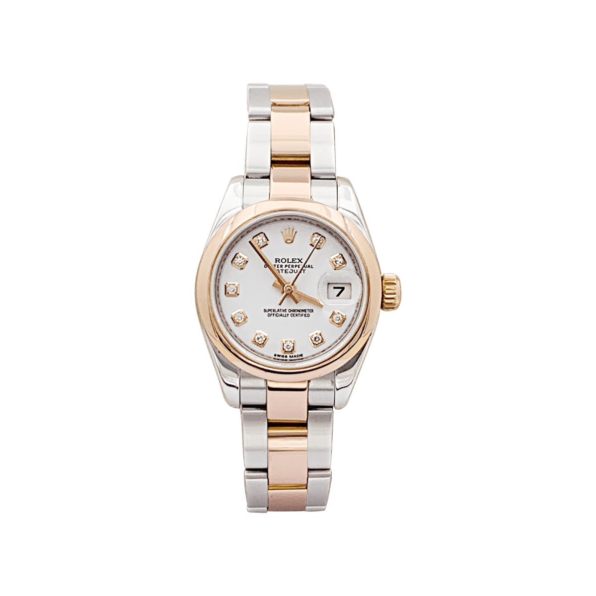 Montre Rolex, "Oyster Perpetual Datejust", or rose, acier, diamants full set - Maison Eloe