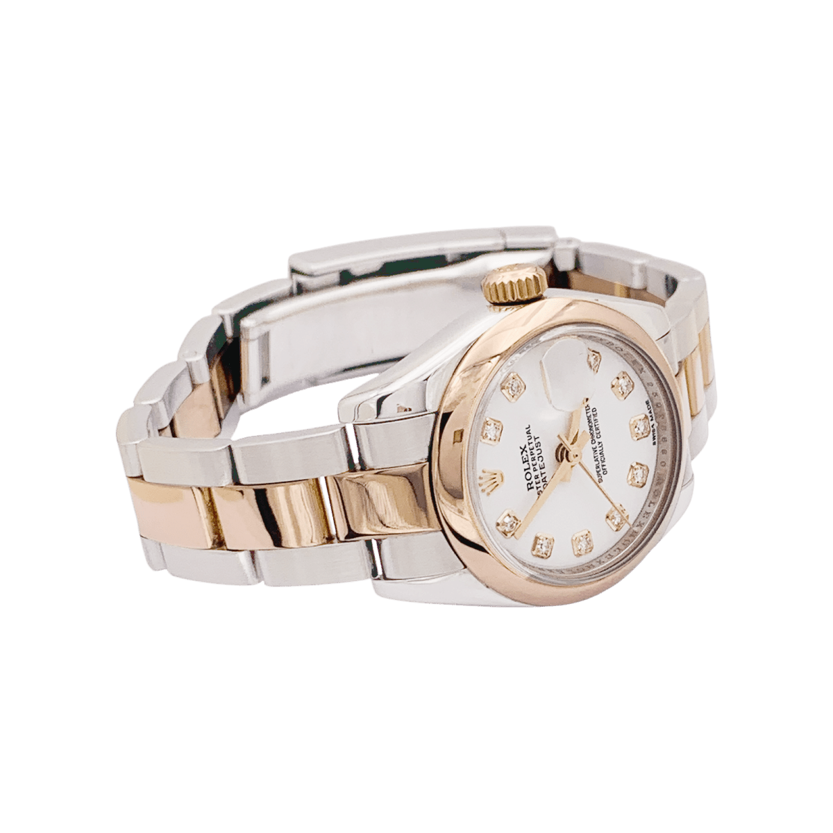 Montre Rolex, "Oyster Perpetual Datejust", or rose, acier, diamants full set - Maison Eloe