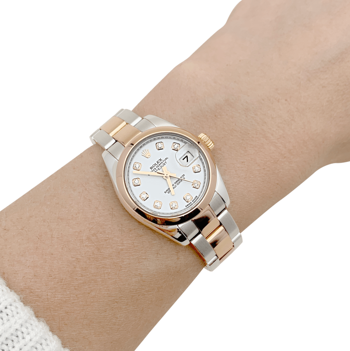 Montre Rolex, "Oyster Perpetual Datejust", or rose, acier, diamants full set - Maison Eloe