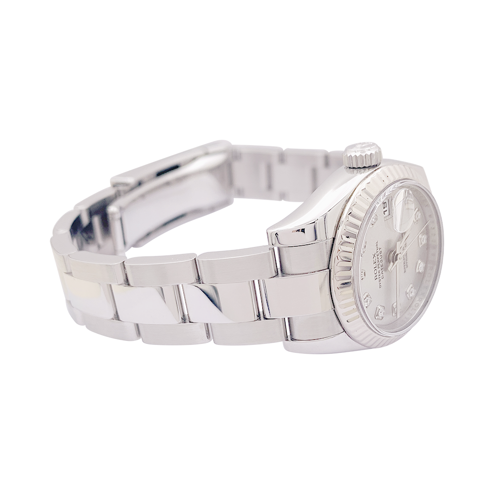 Rolex "Oyster Perpetual- Lady Datejust" steel watch, diamonds.