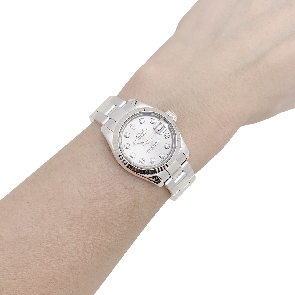 Rolex "Oyster Perpetual- Lady Datejust" steel watch, diamonds.