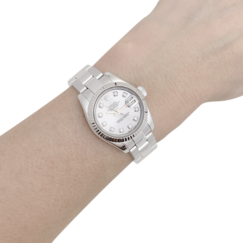Rolex "Oyster Perpetual- Lady Datejust" steel watch, diamonds.
