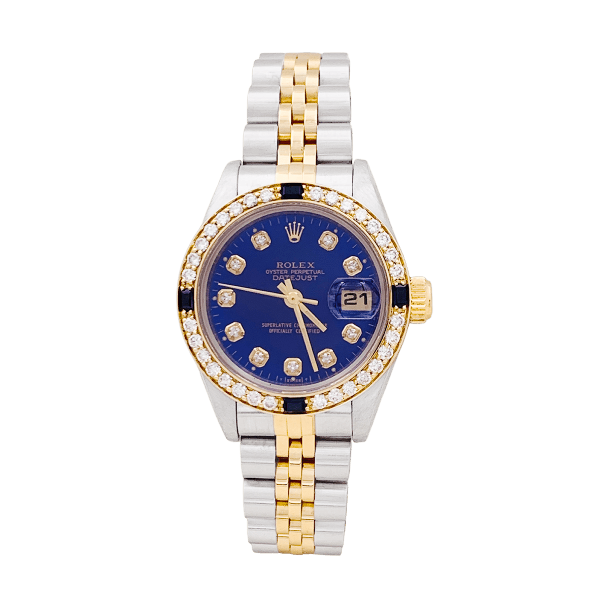 Montre Rolex, "Oyster Perpetual Datejust", or jaune, acier, diamants. - Maison Eloe