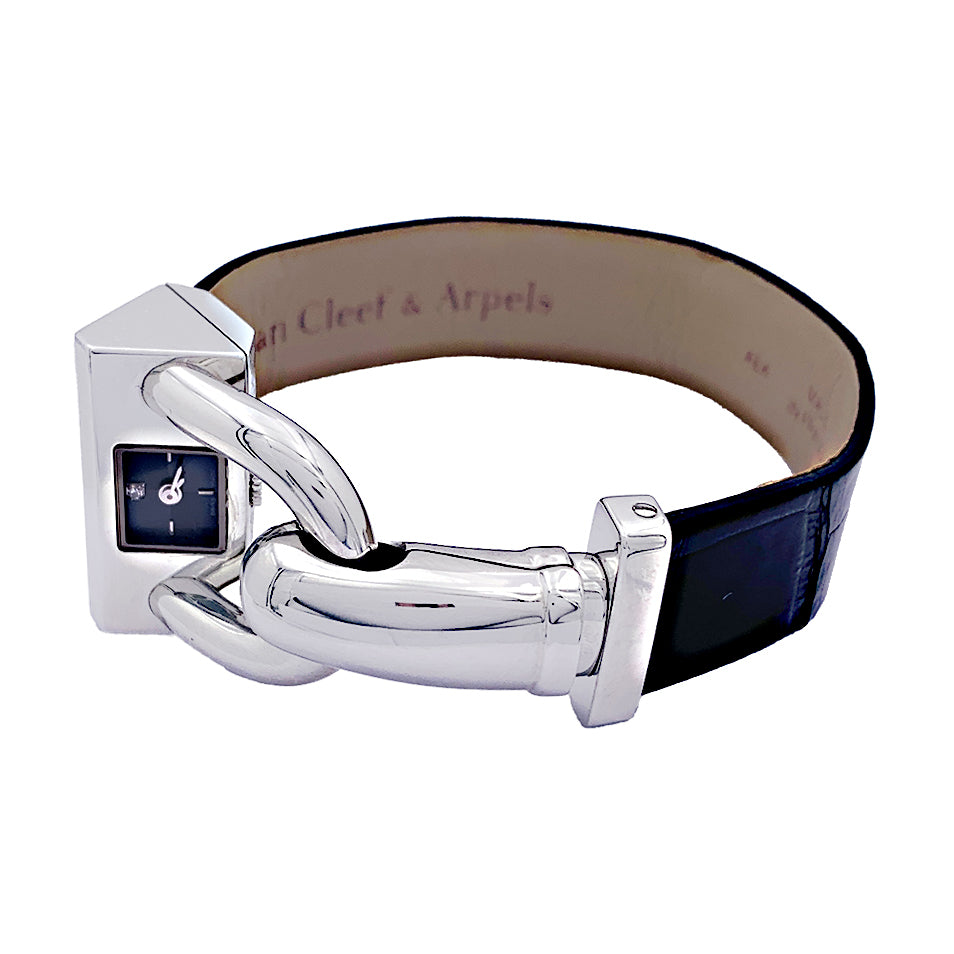 Montre Van Cleef & Arpels, "Cadenas", acier, cuir.