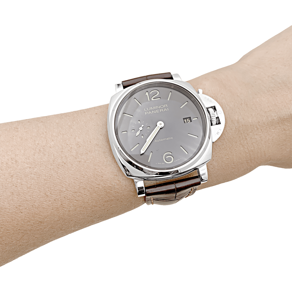 Montre "Panerai Luminor Due", acier, cuir. - Maison Eloe