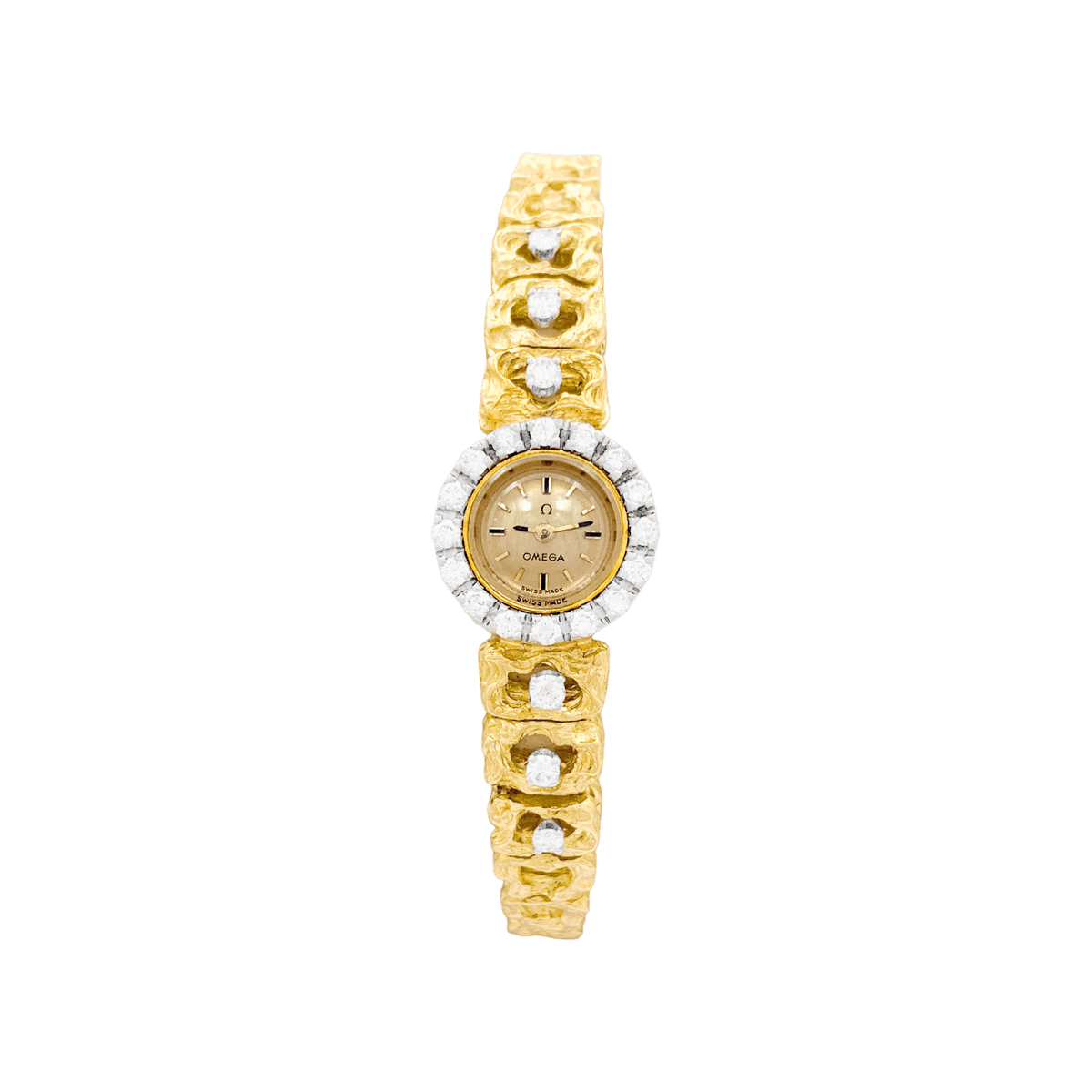 Montre de dame Omega vintage, deux ors, diamants. - Maison Eloe