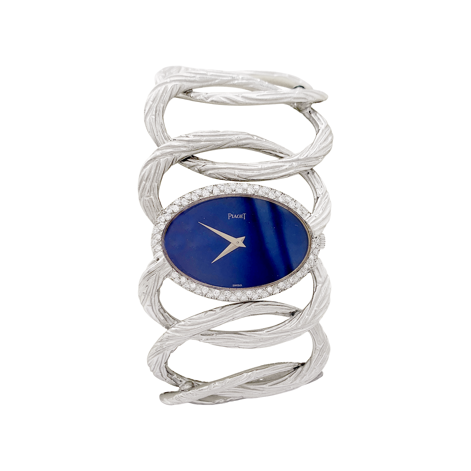 Montre vintage Piaget, "Limelight Magic Hour", or blanc, diamants, lapis lazuli.