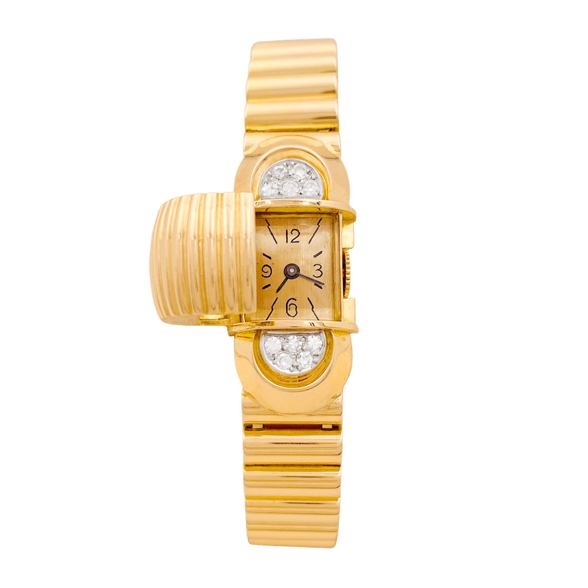 Montre vintage secrète UTI, or jaune et diamants. - Maison Eloe