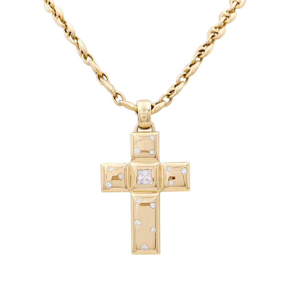 Pendentif Chopard "Croix" or jaune, diamants. - Maison Eloe