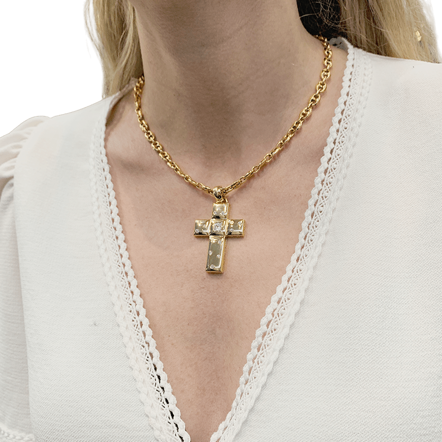 Pendentif Chopard "Croix" or jaune, diamants. - Maison Eloe