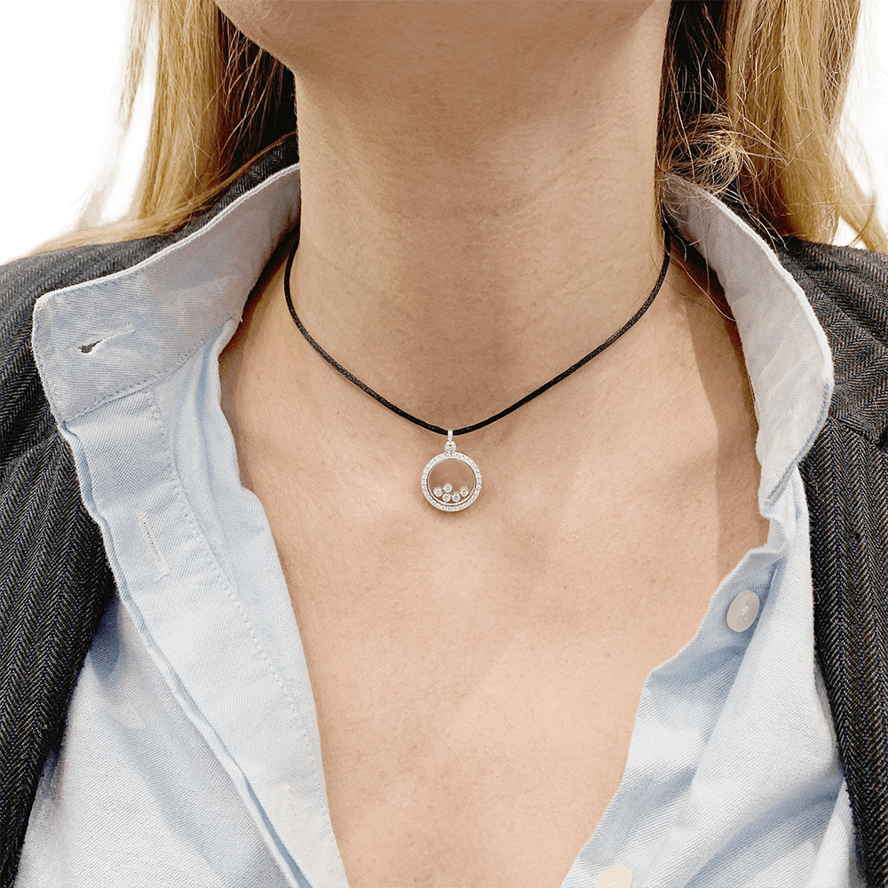 Pendentif Chopard "Happy Diamonds" or blanc, diamants. - Maison Eloe