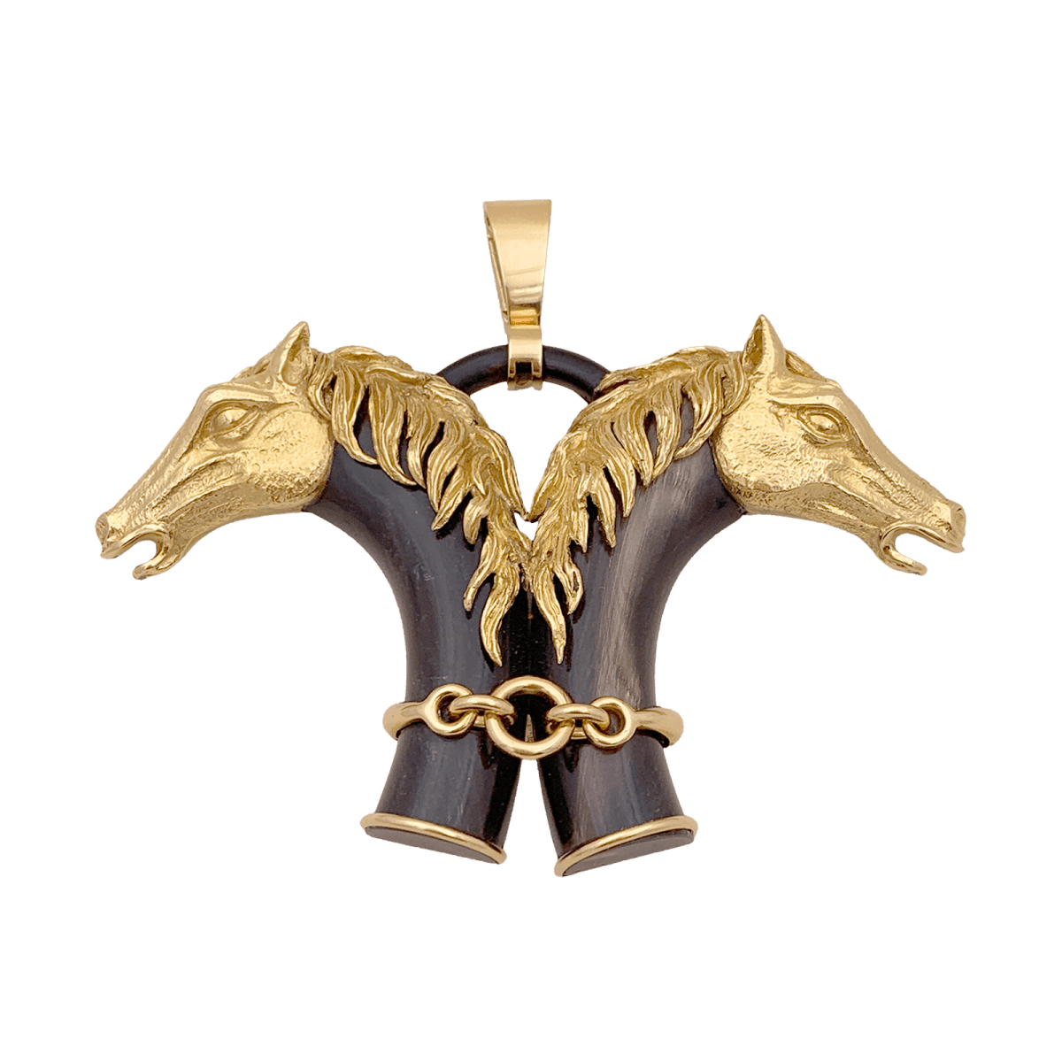 Pendentif FRED double tête de cheval en or jaune et corne. - Maison Eloe