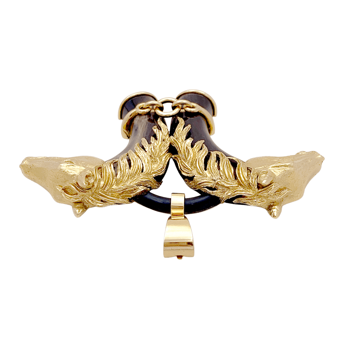 Pendentif FRED double tête de cheval en or jaune et corne. - Maison Eloe