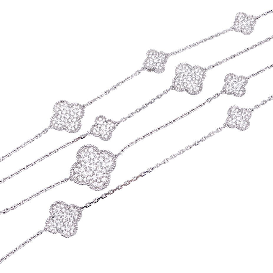 Van Cleef & Arpels “Magic Alhambra” long necklace in white gold, diamonds.