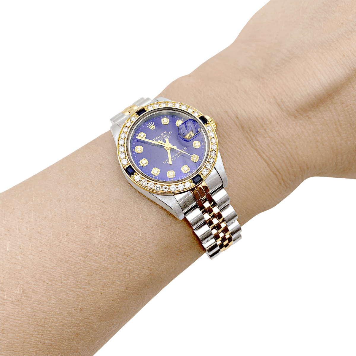 Montre Rolex, "Oyster Perpetual Datejust", or jaune, acier, diamants. - Maison Eloe
