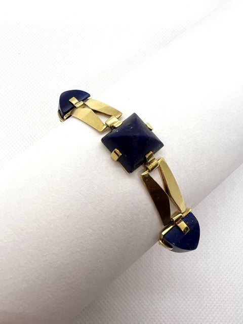 Bracelet Vintage Années 40 or jaune, Lapis Lazuli