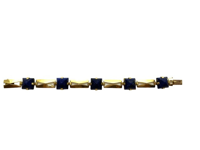 Bracelet Vintage Années 40 or jaune, Lapis Lazuli