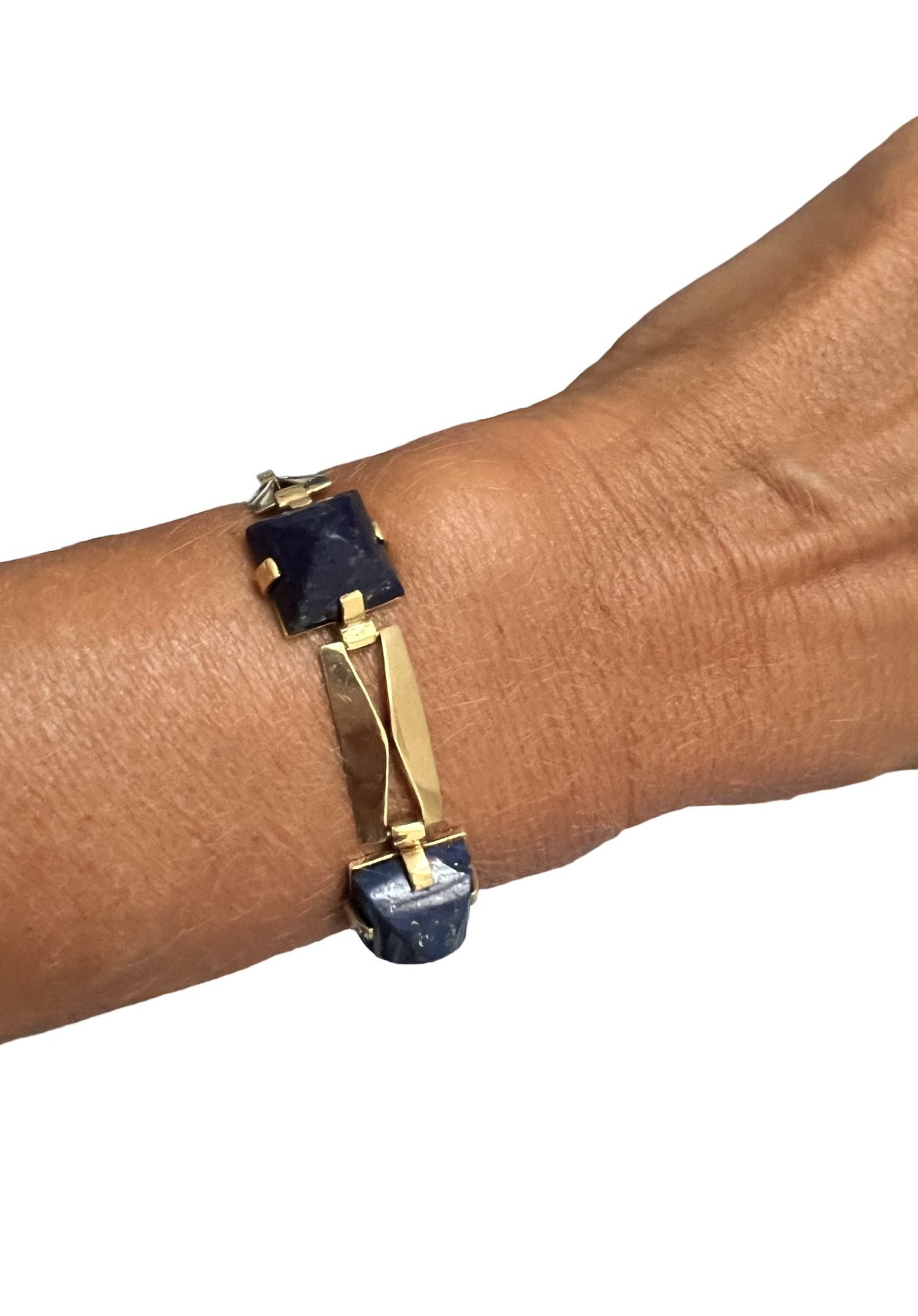 Bracelet Vintage Années 40 or jaune, Lapis Lazuli