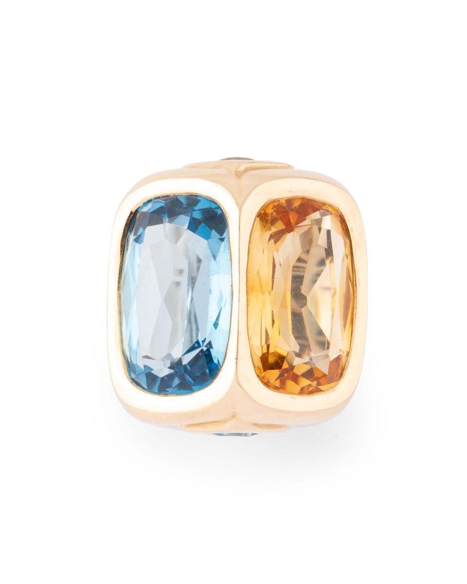 Marina B, yellow and white gold cocktail ring, citrine, topaz
