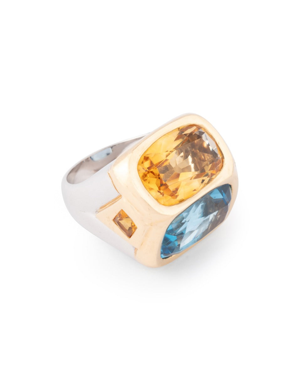 Marina B, yellow and white gold cocktail ring, citrine, topaz