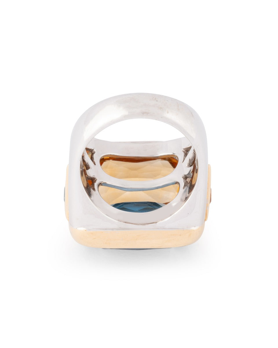 Marina B, yellow and white gold cocktail ring, citrine, topaz