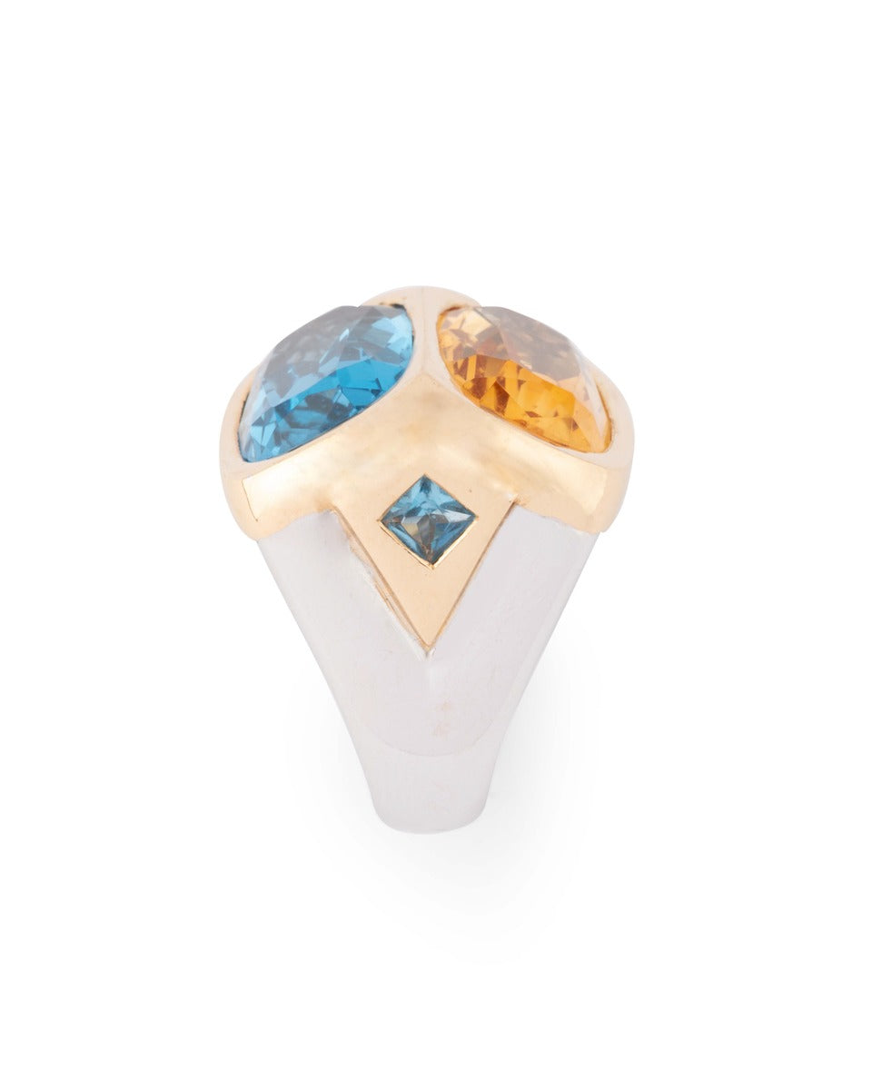 Marina B, yellow and white gold cocktail ring, citrine, topaz