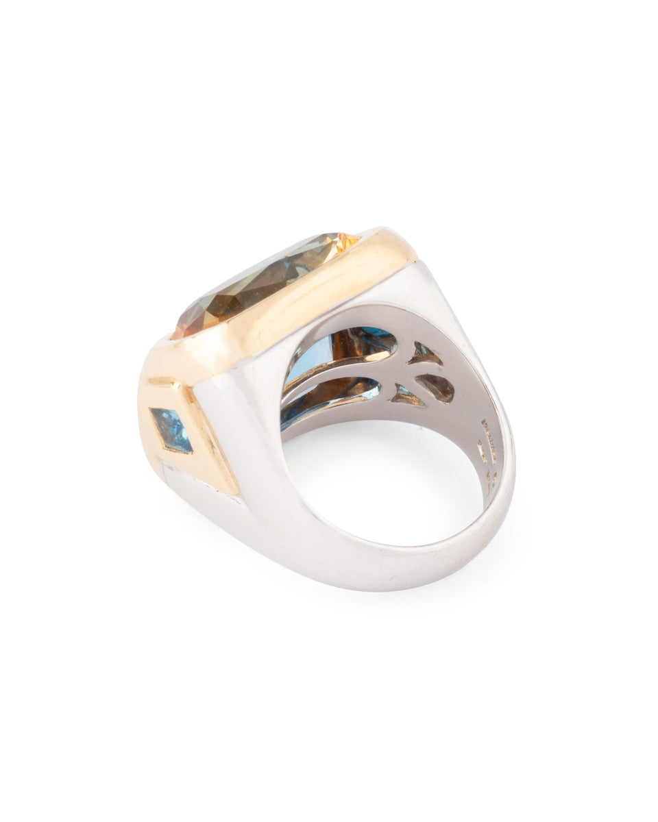 Marina B, yellow and white gold cocktail ring, citrine, topaz