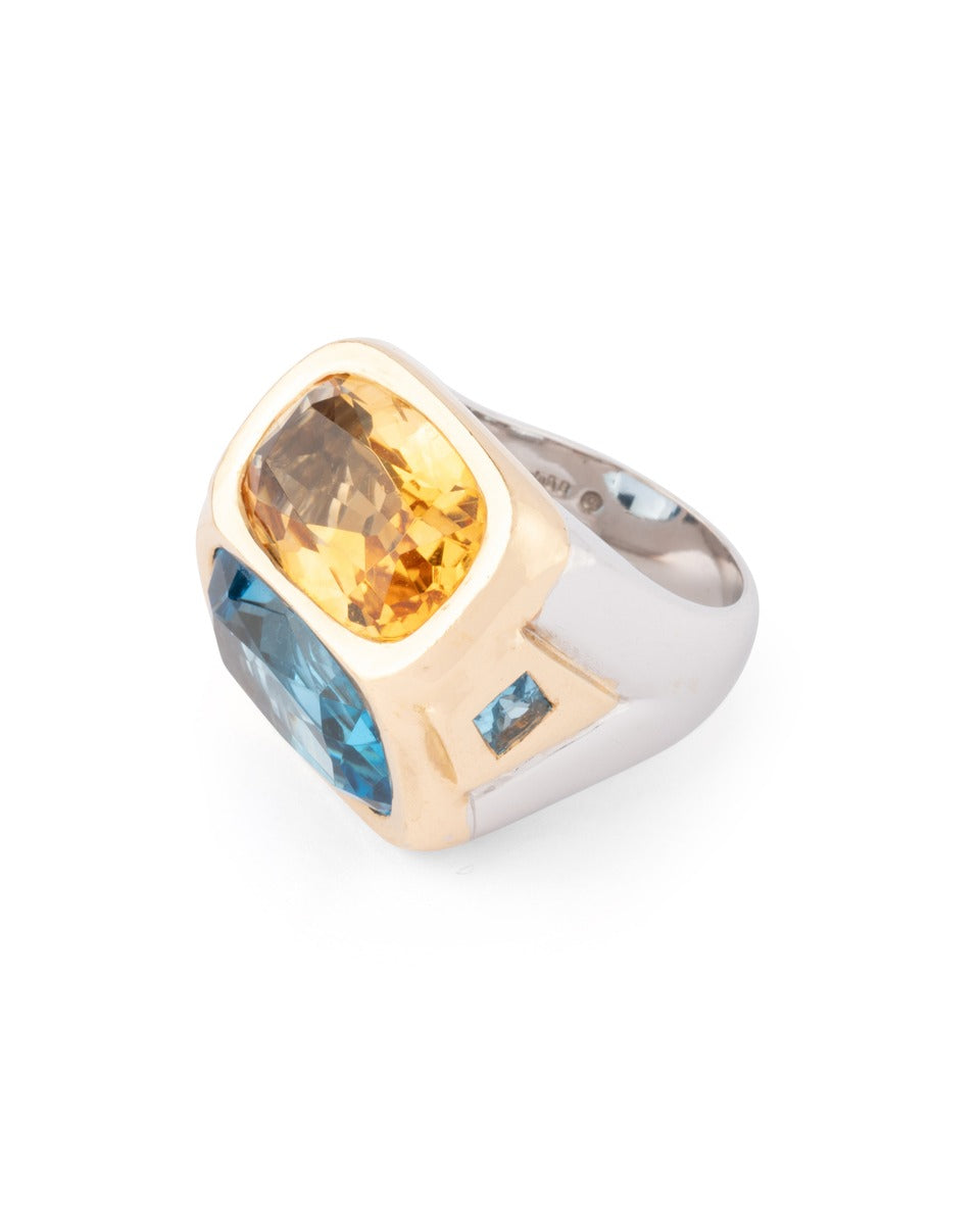 Marina B, yellow and white gold cocktail ring, citrine, topaz